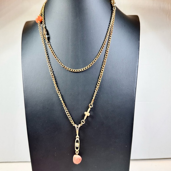 Vintage Sarah Coventry gold tone 16” chain with bead accents & 1 1/2” y drop - Picture 1 of 7